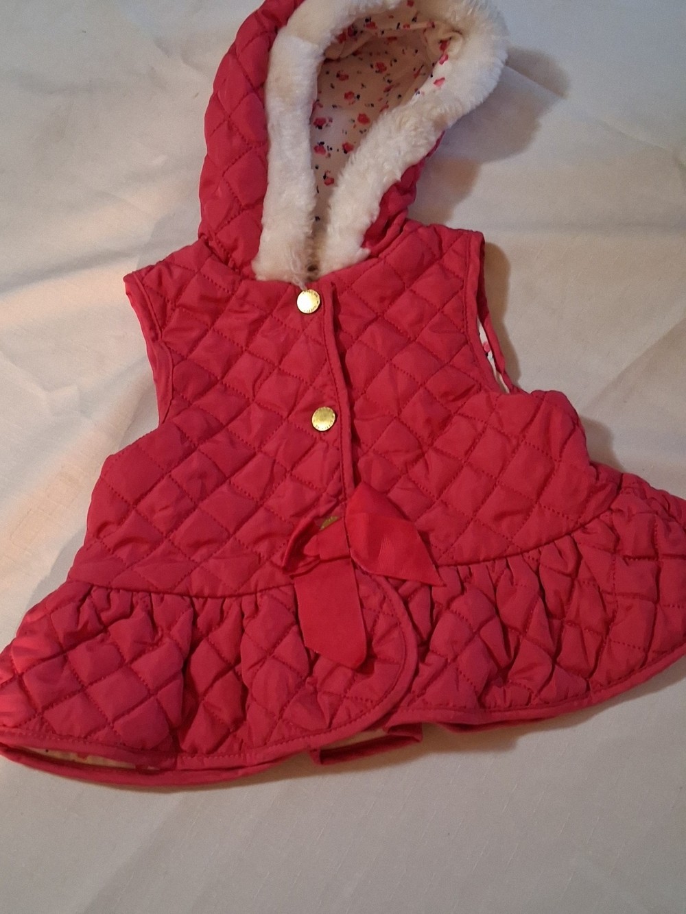 Little Me Quilted Hooded Vest in Red with Faux Fur Trim 24M 260956